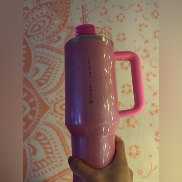 NWT! STARBUCKS X STANLEY pink shimmer/glitter 40 oz tumbler/cup - Picture 1 of 4